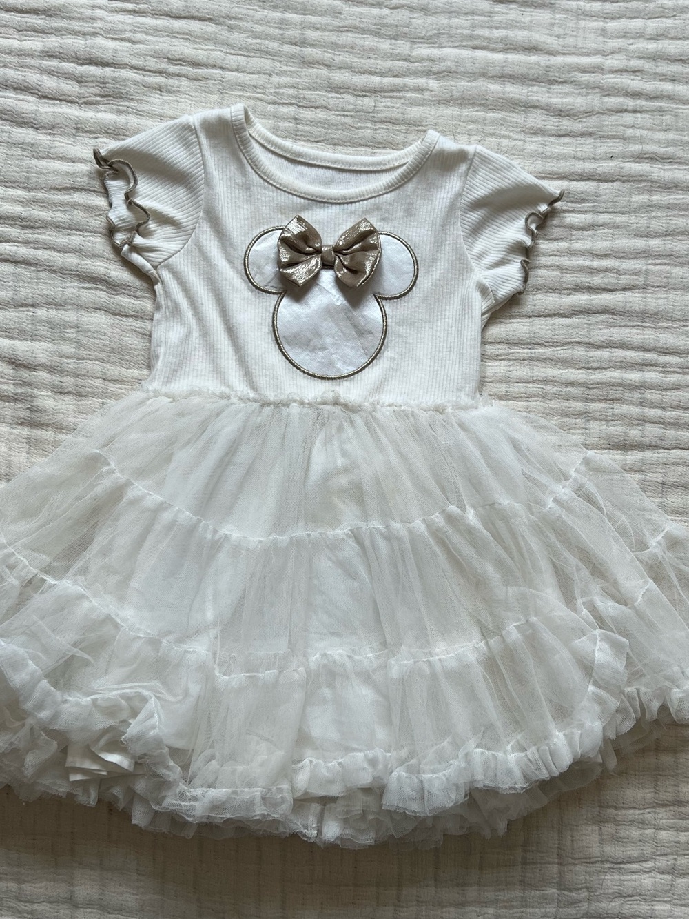 Disney White Tulle Minnie Mouse Undershirt Dress with Gold Bow